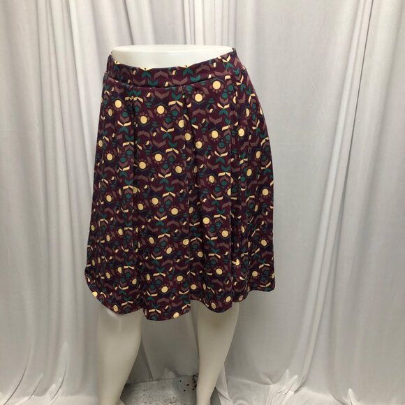 LulaRoe Pleated Full Skirt Womens Size Small Burgundy Green Yellow Comfy - Picture 1 of 5